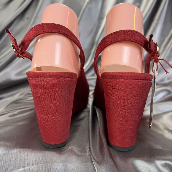 Comfort Plus Predictions Women’s 9  Wedge Slingback Sandals Red Summer Heels NEW - Picture 6 of 14